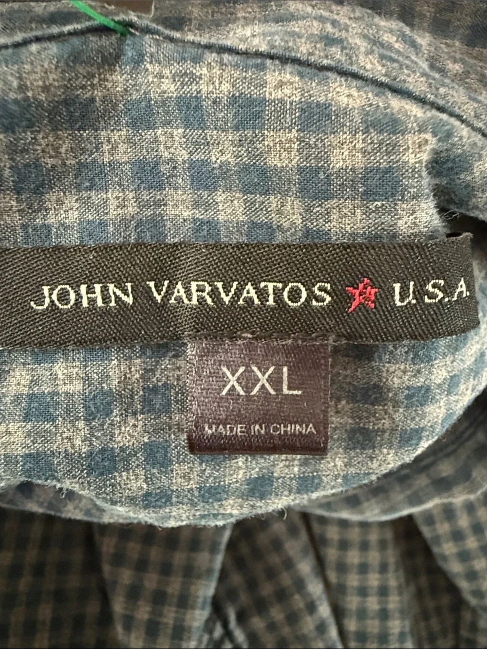 John Varvatos Men’s XXL Navy Gray Check Long-Sleeve Button-Down Shirt